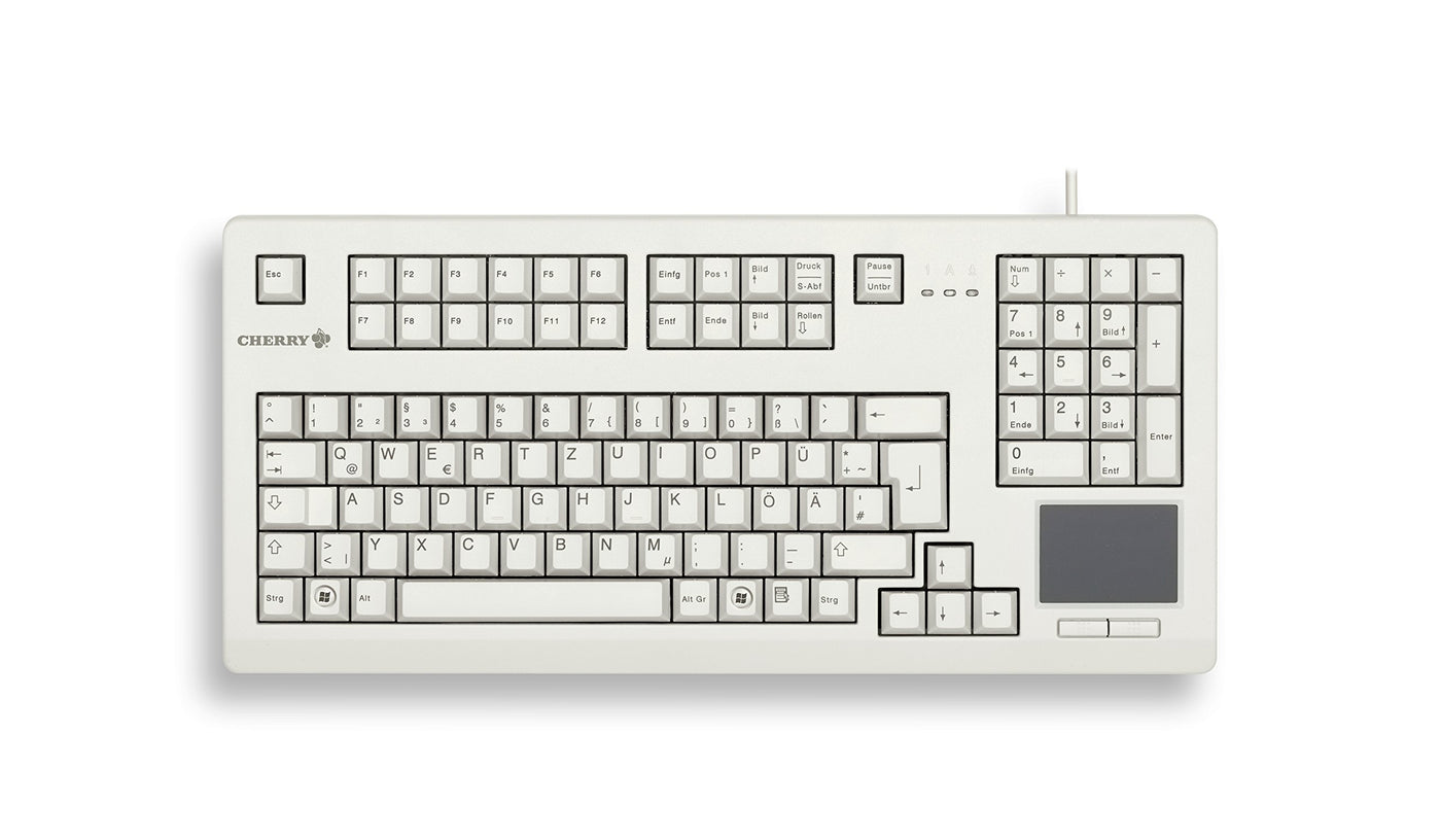 CHERRY G80-11900, Kabelgebundene Tastatur mit Touchpad, für Industrieanwendungen, Deutsches Layout (QWERTZ), für Dauereinsatz, mit Ziffernblock, Weiß