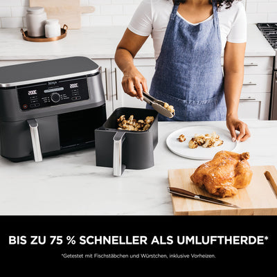 Ninja Foodi MAX Dual Zone Digitale Heißluftfritteuse, 9,5L Airfryer, 2 Fächer, Antihaftbeschichtung, spülmaschinenfeste Körbe, 6-in-1, 8 Portionen, Schwarz AF400EU