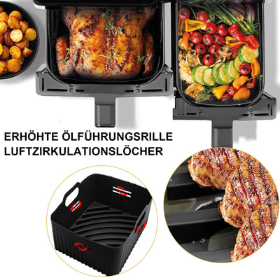 YINGRACE Heißluftfritteuse Zubehör für Tefal EY9018 5,2/3,1 L, Cecotec Cecofry DuoSize 9L, Zwei Größen Dual Schubladen, 6PCS mit Silikonform, Grillrost, Backpapier für Heißluftfritteuse