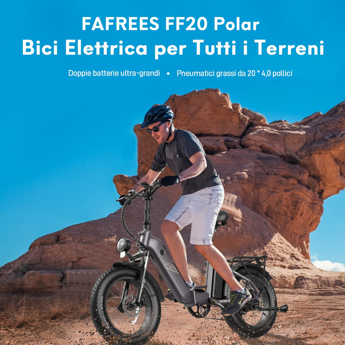 Fafrees 2 Elektro-Fahrradbatterien, 20 x 4,0 Zoll (20 x 4,0 Zoll), klappbares E-Bike für Herren, 48 V / 10,4 Ah x 2 (20,8 Ah insgesamt), E-Bike mit Pedalunterstützung 140 km, Fat-Bike für Damen (blue)