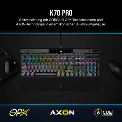 Corsair K70 PRO RGB Optisch-Mechanische Kabelgebundene Gaming-Tastatur - OPX Linear-Schalter - PBT Double-Shot-Tastenkappen - iCUE-kompatibel - QWERTZ DE - PC, Xbox - Schwarz