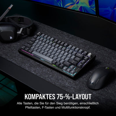 CORSAIR K65 Plus Wireless 75% RGB Hot-Swap-Fähige Mechanische Gaming-Tastatur - Vorgeschmierte MLX Red Linear Switches - Dual-Layer Sound Dampening - PBT Keycaps - QWERTZ DE - Schwarz