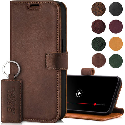 SURAZO Personalisierte Handyhülle für Samsung Galaxy A55 5G Hülle Leder – Klappbare Echtleder Schutzhülle [Magnet, Kartenfach, RFID Schutz, Standfunktion] Flip Klapphülle Wallet Case Cover Lederhülle