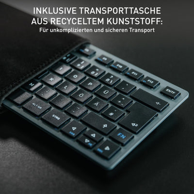 CHERRY KW 7100 MINI BT, Kompakte Multi-Device-Tastatur mit 3 Bluetooth-Kanälen, Deutsches Layout (QWERTZ), Flaches Design, inkl. Transporttasche, Agave Green