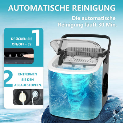 EUHOMY Eiswürfelmaschine Klein, 12KG Eiswürfelbereiter Ice Maker, 9 Würfel in 6 Minuten fertig, Schwarz Eiswürfelmaschine mit Tragbarem Griff, 12KG/24H, Selbstreinigendes Eiswürfelmaschinen