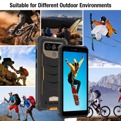 HOTWAV T5 Pro Outdoor Smartphone ohne Vertrag Günstige, 6.0 Zoll HD Android 12 Outdoor Handy, 4GB+32GB Erweiterbar Wasserdichter Handy, 7500mAh 13MP+5MP Dual SIM 4G Handy - Face ID/OTG/GPS