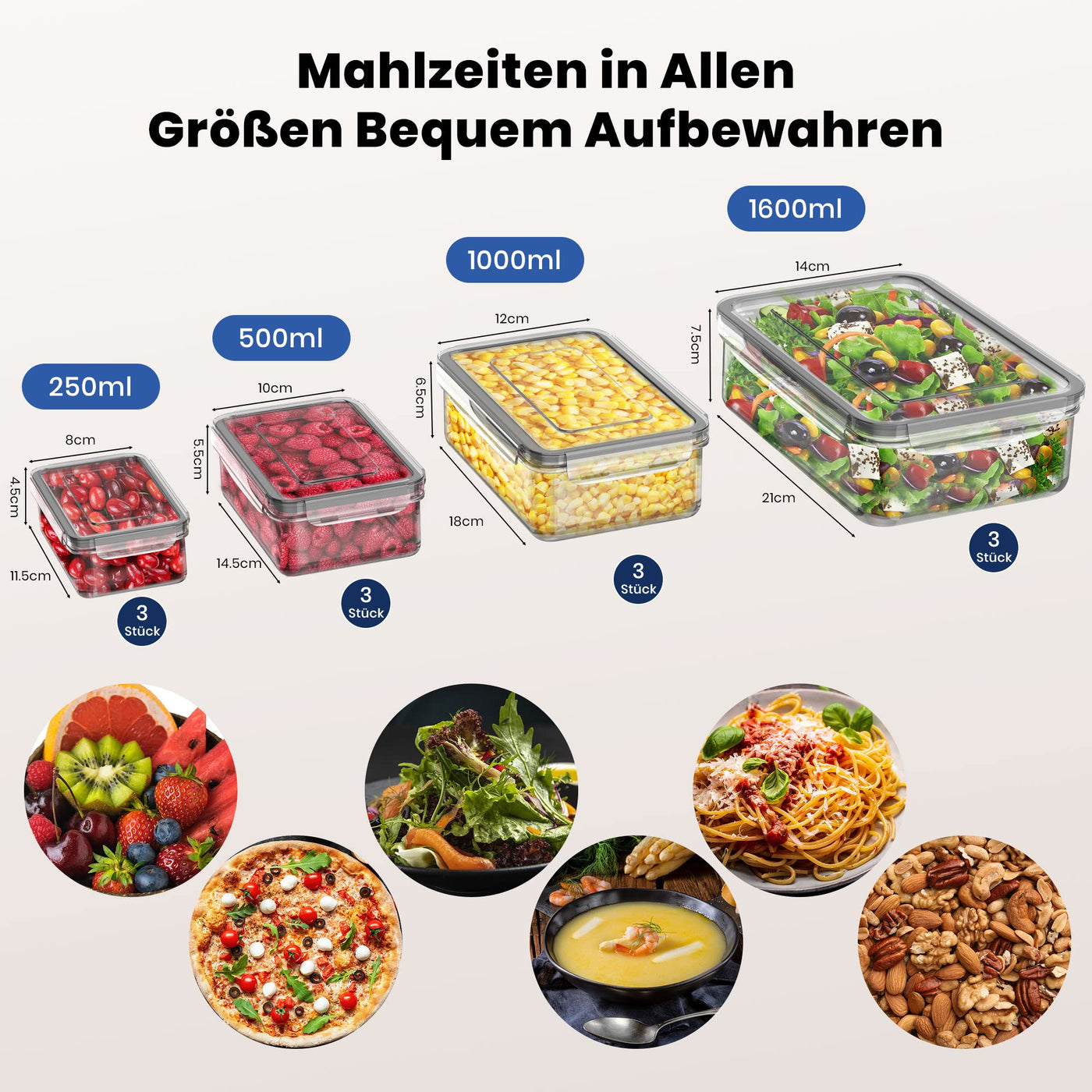 TUSEASY Frischhaltedosen mit Deckel, 12 Stück Vorratsdosen Luftdicht Aufbewahrungsbox mit Deckel Küche Meal Prep Boxen Tupperdosen Set BPA-Frei Plastikbox, Geignet als Kühlschrank Organizer