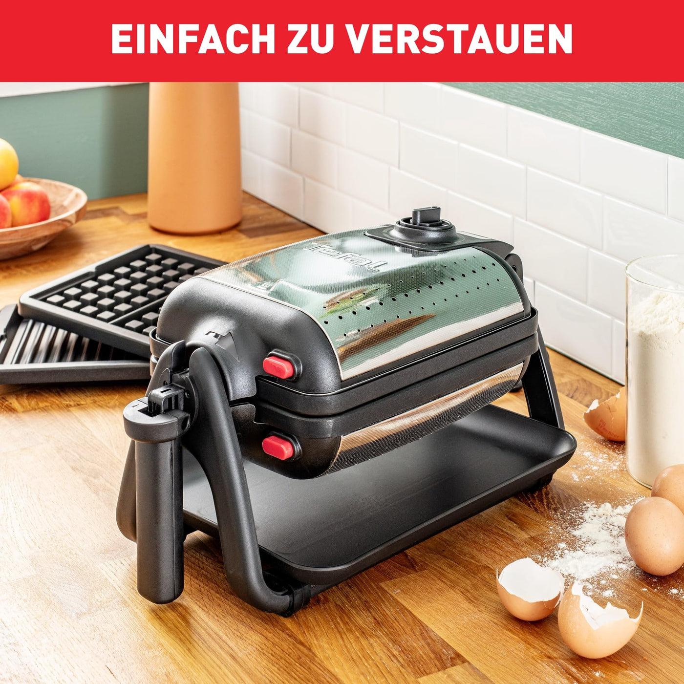 Tefal King Size Waffeleisen WM756D | Doppelwaffeleisen für 2 belgische Waffeln | Dreh-Funktion | antihaftbeschichtete Platten | dicke Waffeln | Temperaturregler|leichte Reinigung | 120W | 1L