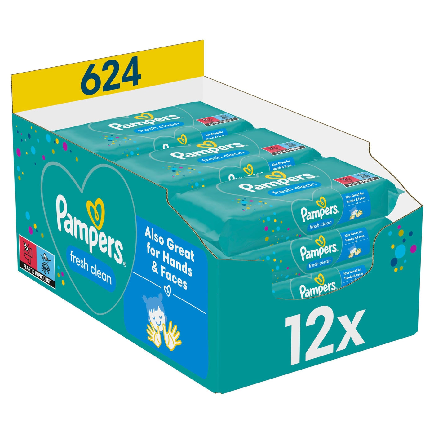 Pampers Fresh Clean Feuchttücher 1 Packungen mit 52 Stück - 624 Feuchttücher, milder Duft, auch für Hände und Gesicht geeignet