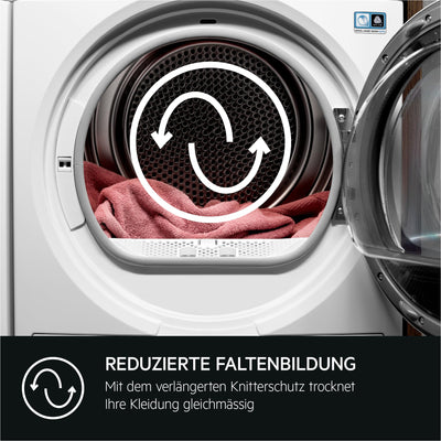 AEG Wärmepumpentrockner 9 kg – Serie 7000 SensiDry schonendes & energiesparendes Trockenverfahren – A+++ – Mengenautomatik – Schontrommel – Knitterschutz – TR7T65690