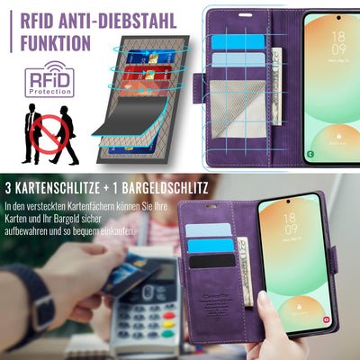 XYGLOW Handyhülle für Samsung Galaxy S24 FE Hülle Klappbar Premium PU Lederhülle Klapphülle【RFID Schutz】 Kartenfach Standfunktion Schutzhülle für Samsung S24 FE 5G Flip Case Wallet Tasche Cover,Lila