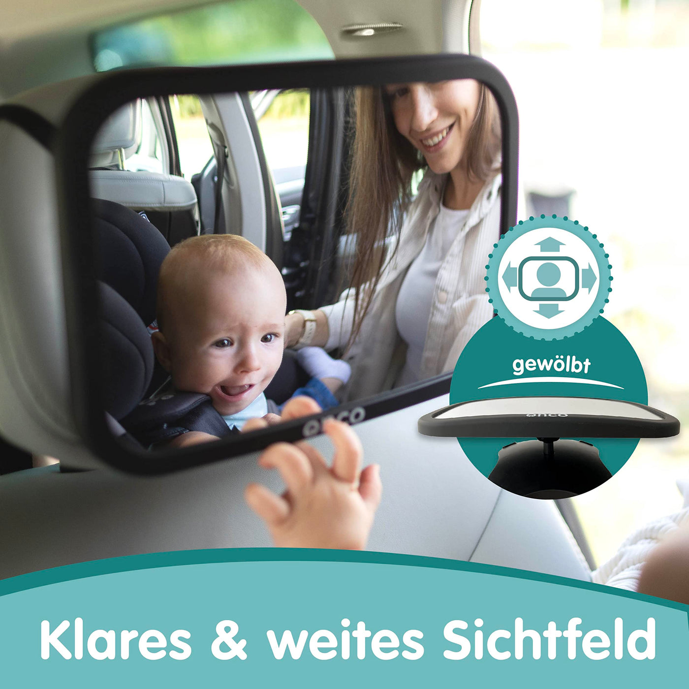 Onco 360° Baby Autospiegel - 2024 & 2023 Preisgekrönter Auto Spiegel für Baby Rücksitz, 100% Bruchsicherer & Schwenkbarer Rücksitzspiegel, Baby Erstausstattung, Universeller Baby Spiegel Auto