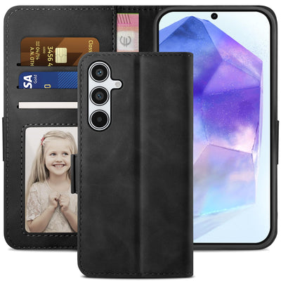 YATWIN Handyhülle für Samsung Galaxy A55 5G Hülle, Klapphülle für Samsung A55 Premium Leder Brieftasche Schutzhülle [Kartenfach] [Magnet] [Stand] Handytasche Case für Samsung A55, Schwarz