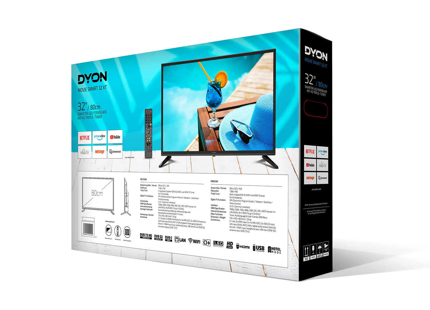 Téléviseur DYON Movie Smart 32 XT 80 cm (32 pouces) (Smart TV HD, Triple Tuner HD (DVB-C/-S2/-T2), Prime Video, Netflix et HbbTV)