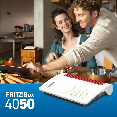 AVM Fritz!Box 4050 WLAN 6 Dual Band Router bis zu 3.000 Mbit/s, für Operator und ONT Modem 1x Wan Gb, 3X LAN Gb, 1x USB, Access Point, Mesh, DECT, Medienserver, VPN, VOIP