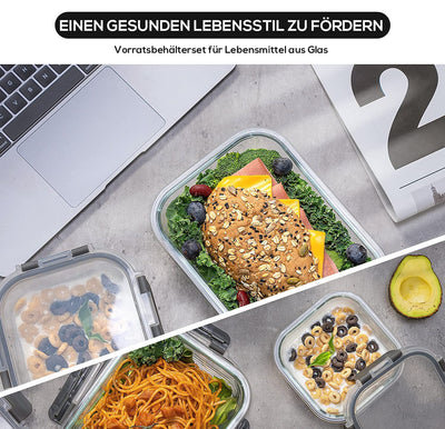 Vorratsbehälterset aus Glas, Glas-Frischhaltedosen,Aufbewahrungsbehälter für Küche und Restaurant mit Premium-Kunststoffdeckeln - luftdicht auslaufsicher Wiederverwendbar BPA-frei (10 Behälter)