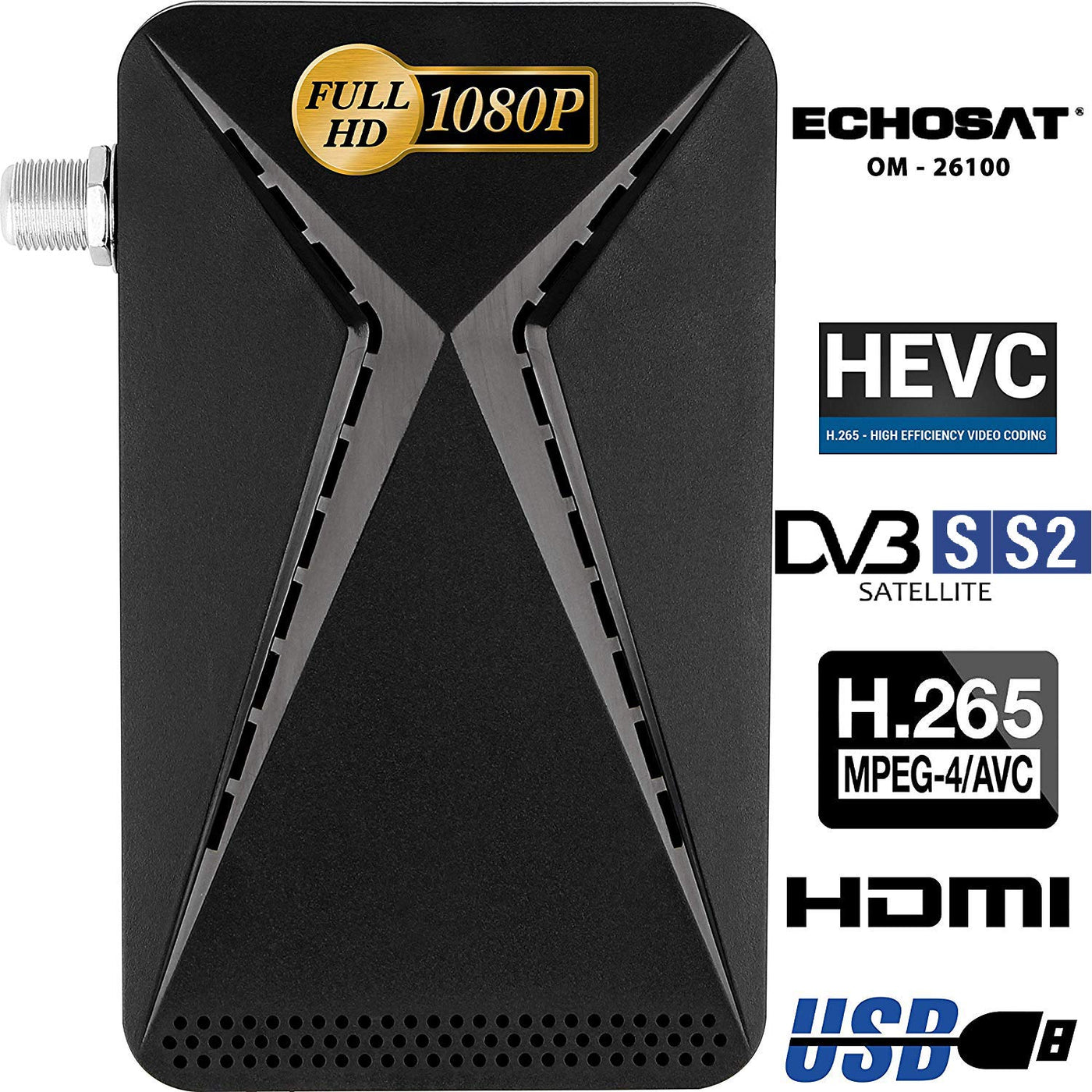 Récepteur satellite mini Echosat OM-26100 - Récepteur satellite DVB S/S2 ✓Full HD ✓1080 P ✓HDMI ✓2 x USB 2.0 ✓HDTV [Récepteur satellite numérique] (Astra Hotbird Türksat)-Noir