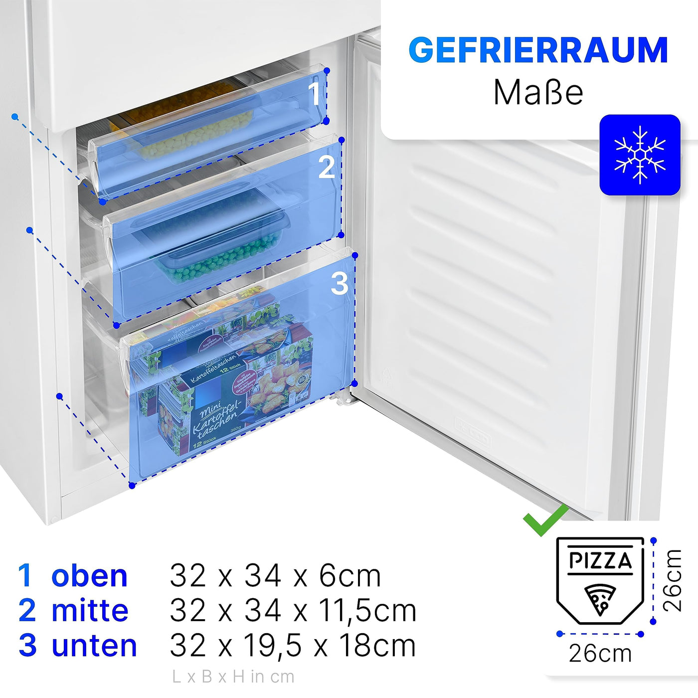 Bomann® Kühlschrank mit Gefrierfach 143cm hoch | Kühl Gefrierkombination 175L mit 3 Ablagen & 3 Schubladen | Türanschlag wechselbar | leise Kühlgefrierkombi 39db | Kühlschrank KG 320.2 weiß