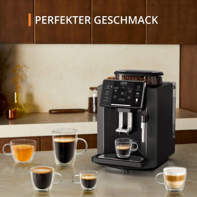 Krups Sensation Kaffeevollautomat, Milchschaumdüse, 5 Getränke, Filterkaffee-Funktion, 2-Tassen-Funktion, Kaffeemaschine, Schwarz, EA910810