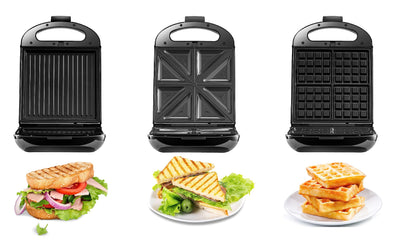 Steinborg 3in1 Sandwichmaker XXL | 3 auswechselbare Platten | 1200 Watt | Kontaktgril | 4er Sandwich Maker | Multigrill | Waffel Eisenl | Elektrogrill | Waffeleisen