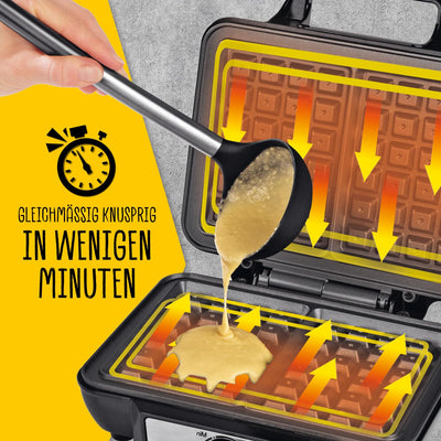 GOURMETmaxx Waffeleisen für 2 Waffeln | 1000 Watt | Für Belgische Waffeln + Antihaftbeschichtung | Mit Heizelementen oben & unten zur gleichmäßigen Wärmeverteilung | Stufenlos Einstellbar