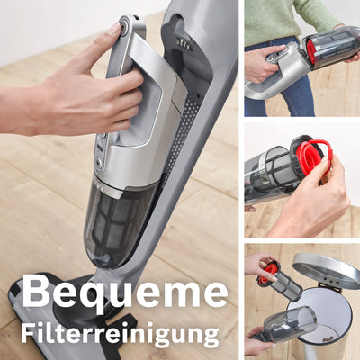 Bosch Hausgeräte Akku-Staubsauger Flexxo 2 in 1 Serie 4 BBH3K2801, kabelloser Handstaubsauger, beutellos, hohe Saugleistung, Lange Laufzeit, Düse mit LED Beleuchtung, alle Bodenarten, Silber