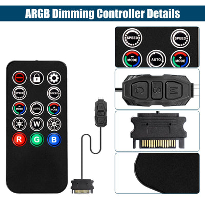 ARGB Controller mit Fernbedienung Binghe 5V 3-Pin ARGB Controller ARGB Dimm Controller SATA-betriebener Dimmer 14 Key Fernbedienung Switch Farben RGB Fan Hub für Desktop-Gehäuselüfter und Lichtleisten