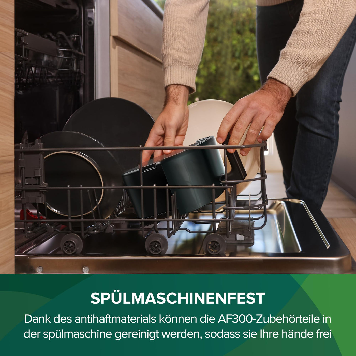 Chefree Heißluftfritteuse 2L, Kompakt, Energiesparend,Antihaft-Frittierkorb, digitaler Touchscreen, Frittieren ohne Öl, 900W, spülmaschinenfest, BPA-frei,AF300, Dunkelgrün