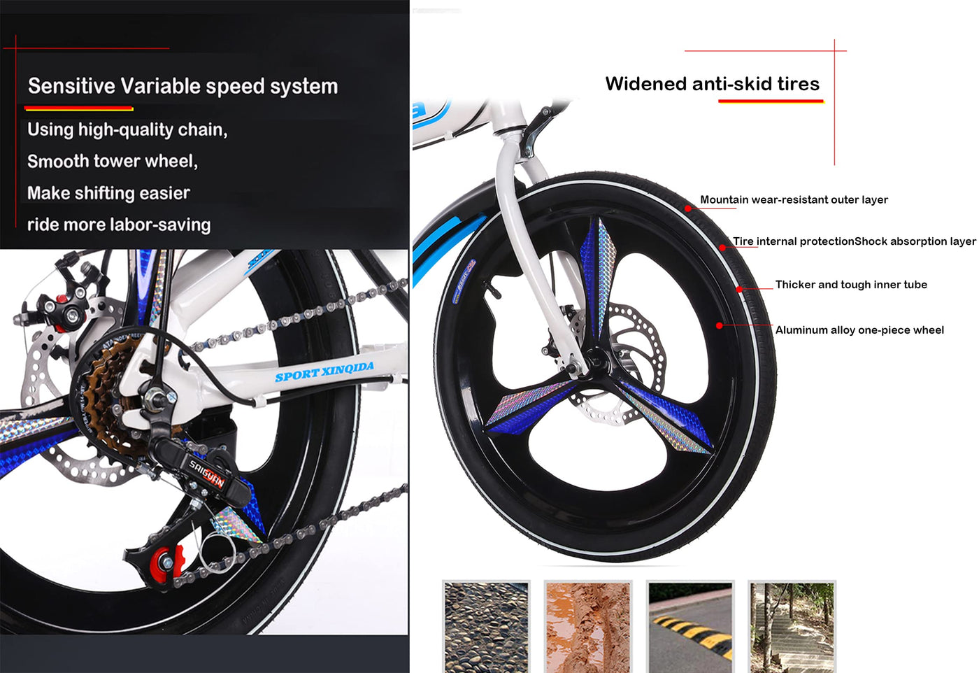 XQIDa durable Klapprad in 20 Zoll Erwachsene Jugendliche für Faltrad Schnellfaltsystem 6 Bremsen mit Variabler Geschwindigkeit Stadtrad mit Rücklicht und Autokorb(rot) …