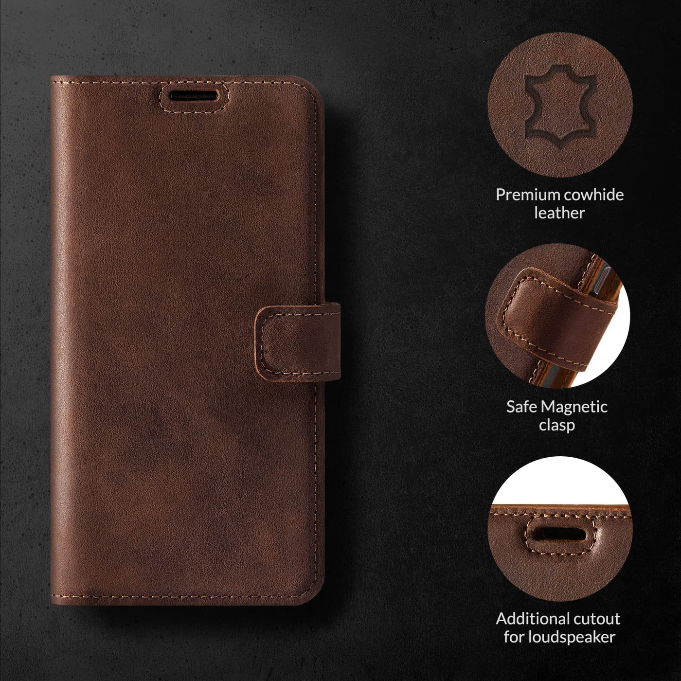 SURAZO Personalisierte Handyhülle für Samsung Galaxy A55 5G Hülle Leder – Klappbare Echtleder Schutzhülle [Magnet, Kartenfach, RFID Schutz, Standfunktion] Flip Klapphülle Wallet Case Cover Lederhülle