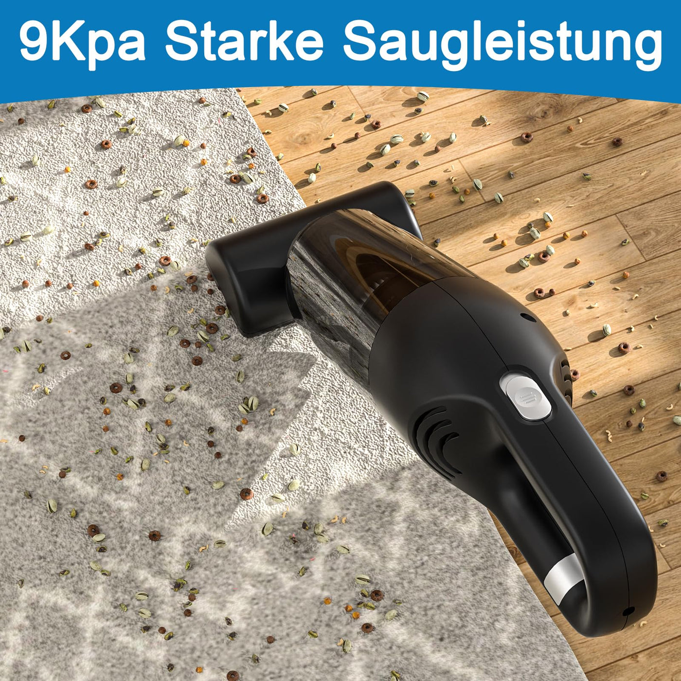 Czemo Handstaubsauger Akku 9000Pa Autostaubsauger Stark Staubsauger Kabellos Tragbarer Handsauger USB Auto Staubsauger Ohne Kabel für Auto Zuhause Tierhaare (Schwarz)