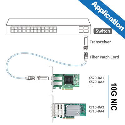 10Gtek 10GbE PCIE Netzwerkkarte für Intel X520-DA1, 82599EN Chip, Single SFP+ Ports, 10Gbit PCI Express x8 LAN Adapter, 10Gb NIC für Windows Server/Linux/VMware