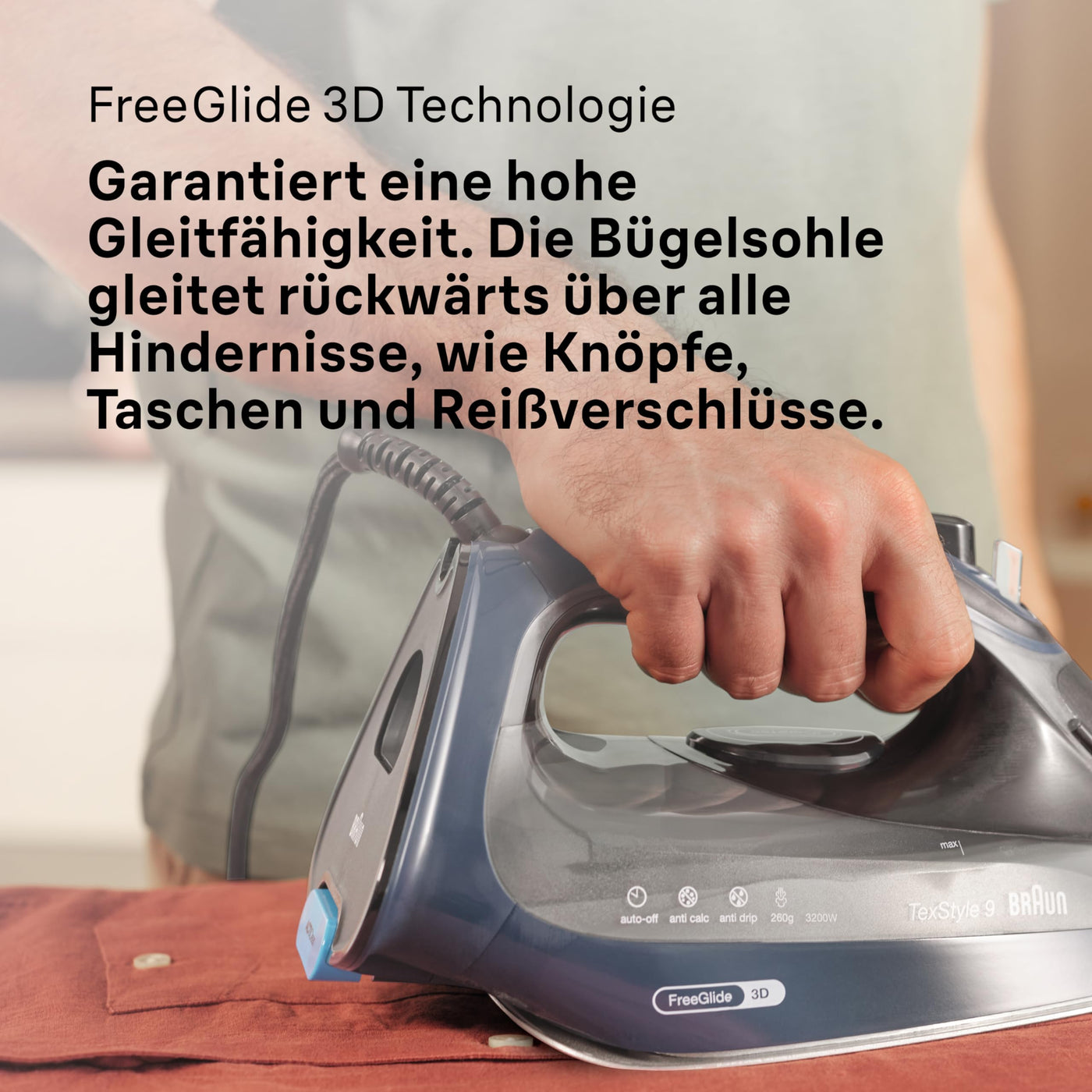 Braun TexStyle 9 SI9682 DB Dampfbügeleisen mit FreeGlide 3D Technologie, Vertikaldampf, Anti-Tropf-Funktion, Selbstreinigungsfunktion, 330 ml Einfüllöffnung, 260 g/min, 3200W, Dunkelblau