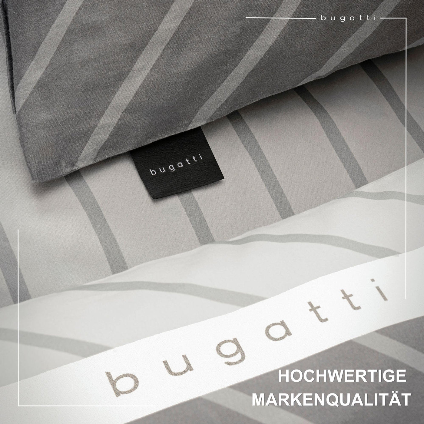 bugatti Bettwäsche 135 x 200 cm - 100% Baumwolle, Reißverschluss, anschmiegsam, weich & waschbar, Mako Satinbettwäsche gestreift grau