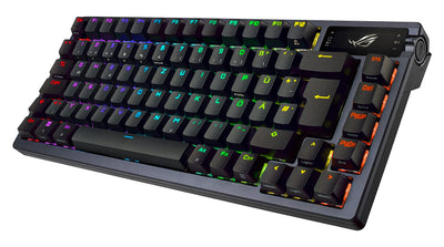 ASUS ROG Azoth kabellose mechanische Gaming Tastatur (75% Formfaktor, ROG NX-Switches, PBT-Doubleshot-Tastenkappen, OLED-Display, Bluetooth, 2,4-GHz-RF Wireless, USB, DE QWERTZ-Layout) schwarz