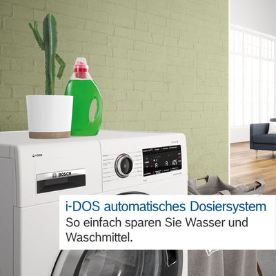 Bosch WGB244A40, Serie 8, Smarte Waschmaschine, 1-9kg, 1400 UpM, Made in Germany, Maximale Energie- und Wasserersparnis, i-DOS mit Waschmittelscan, Iron Assist, Nachlegefunktion, AquaStop