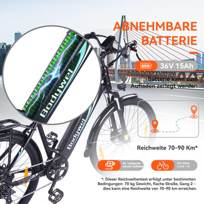 Bodywel A275 Eletrofahrrad 27,5 Zoll E Bike 250W/36V 15,6Ah Akku Reichweite 70-100km Eletrofahrrad mit Bluetooth APP Funktion Hydraulische Scheibenbremsen für Herren Damen