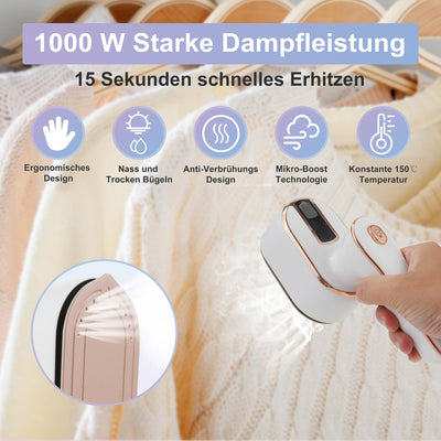 Dampfbügeleisen, 1000W Reise Steamer Dampfglätter, 15 Sekunden Schnelles Aufheizen Reisebügeleisen Mini, 180° Faltbares Tragbares Klein Bügeleisen Dampf für Zuhause und Reisegebrauch