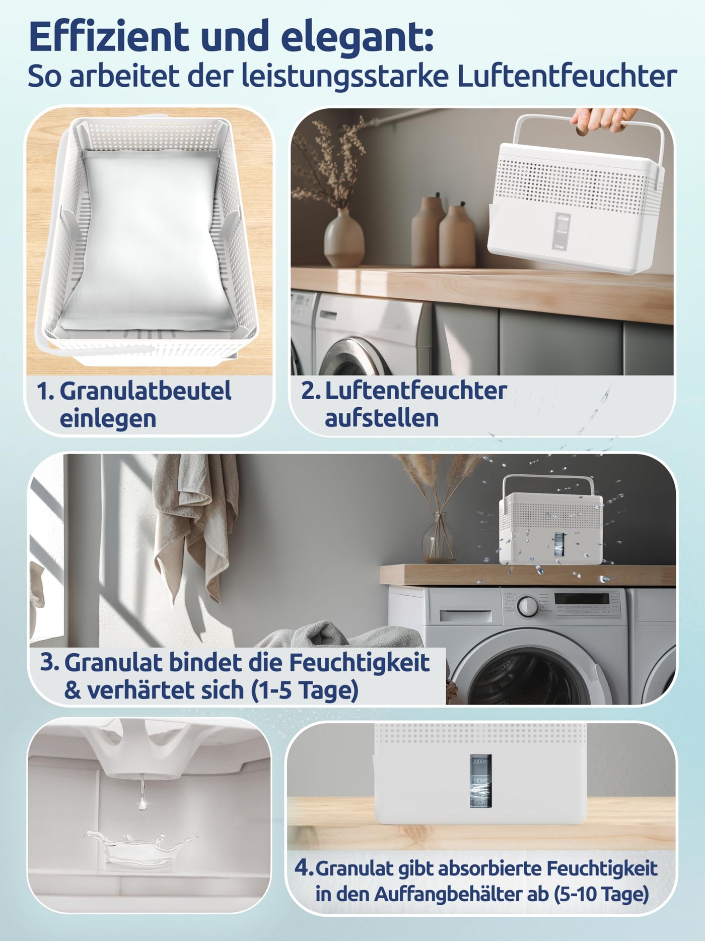 BonAura® AirOne Max Luftentfeuchter ohne Strom bis 33m² I 360° Belüftung I Raumentfeuchter mit Ausgießer & 980g Luftentfeuchter Granulat I Schimmel- und Geruchsschutz I Raum Entfeuchter Keller