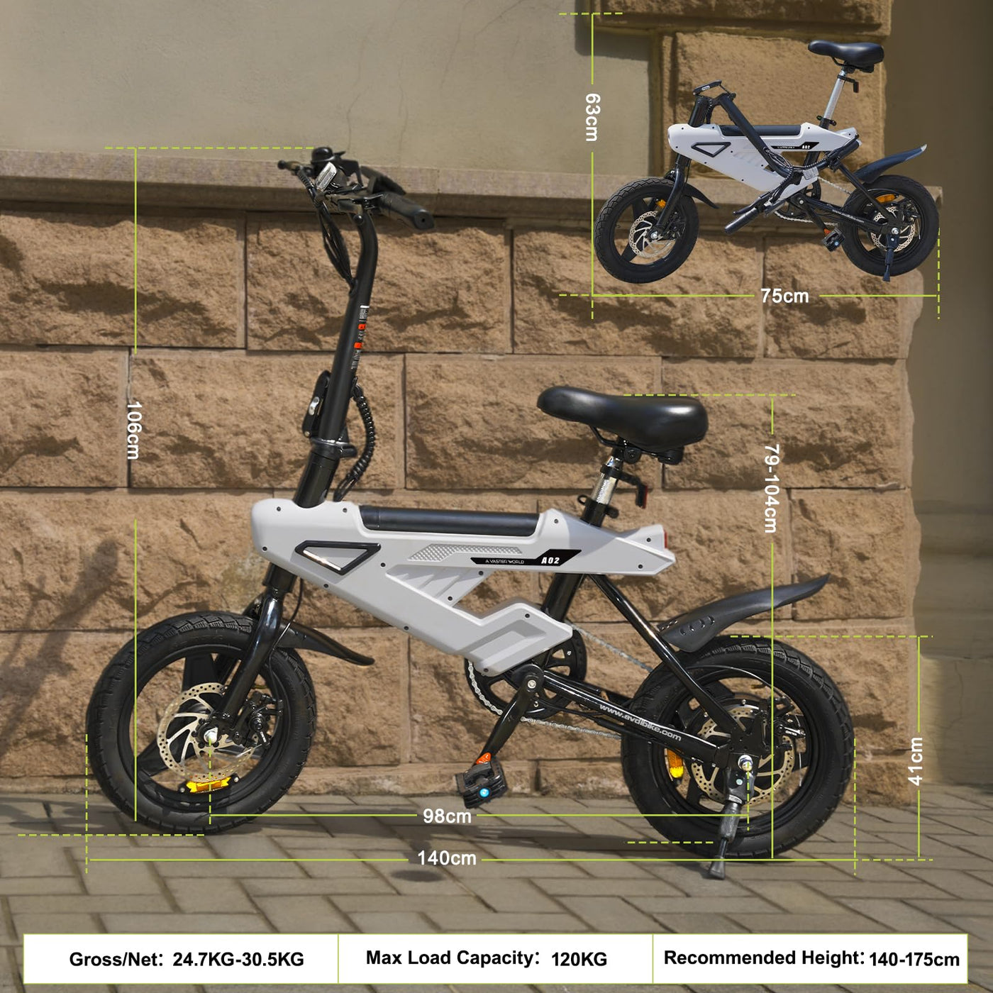 VDL A02 E-Bike Elektrofahrrad 14 Zoll, 36V 6,4Ah Batterie, E-Bike mit LCD-Display, E Bike 250W Motor & 25km/h, 3 Fahrmodi, Sitzhöhe Verstellbar