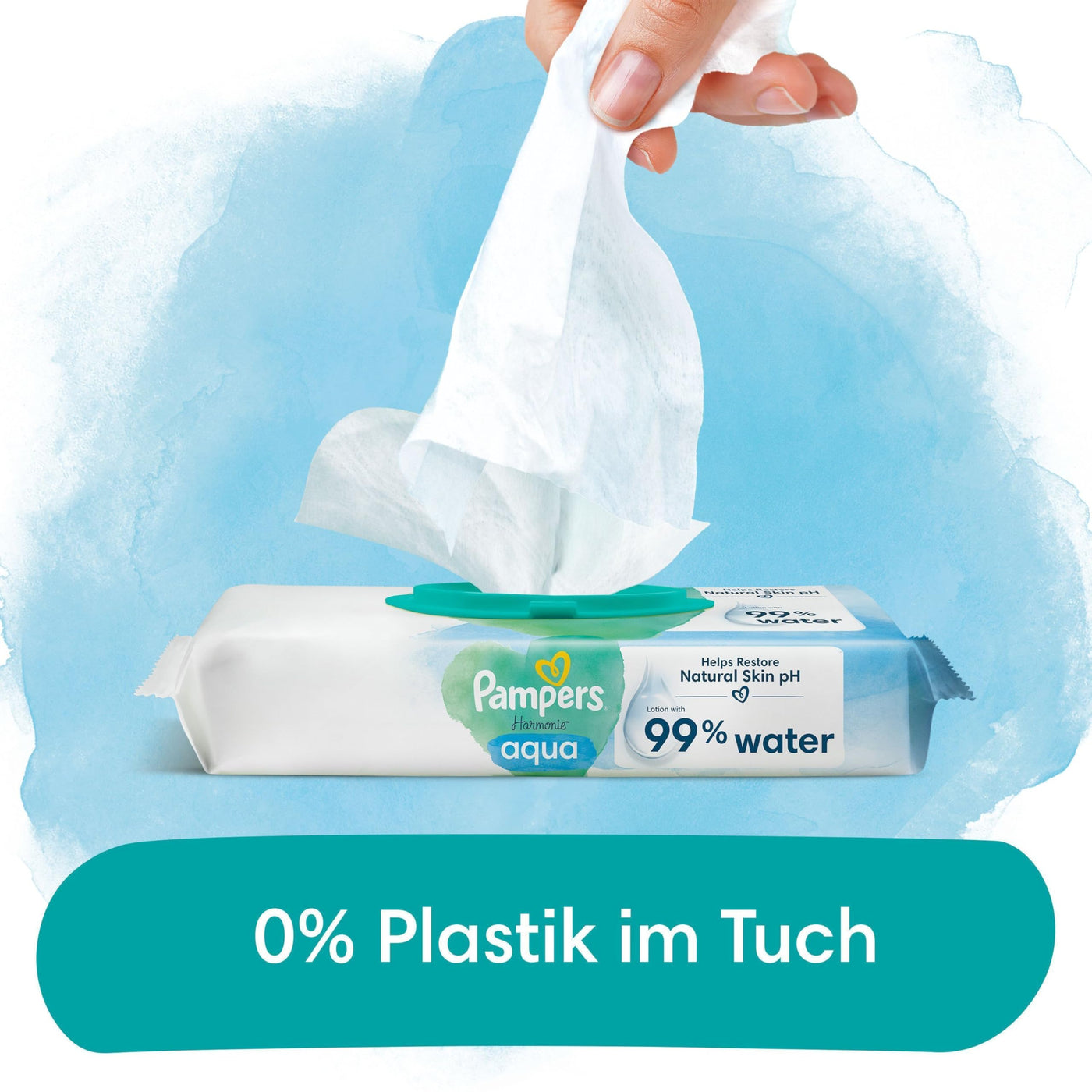 Pampers Harmonie Aqua Feuchttücher 6 Packungen mit jeweils 48 Feuchttüchern - 288 Feuchttücher, die helfen, den natürlichen pH-Wert der Haut wiederherzustellen, leichte Lotion mit 99% Wasser