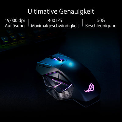 ASUS ROG Spatha X Wireless Gaming Mouse (Magnetischer Ladeständer, 12 programmierbare Tasten, 19.000 DPI, Push-Fit Hot Swap Switch Steckdosen, ROG Micro Switches, ROG Paracord und Aura RGB Lighting)