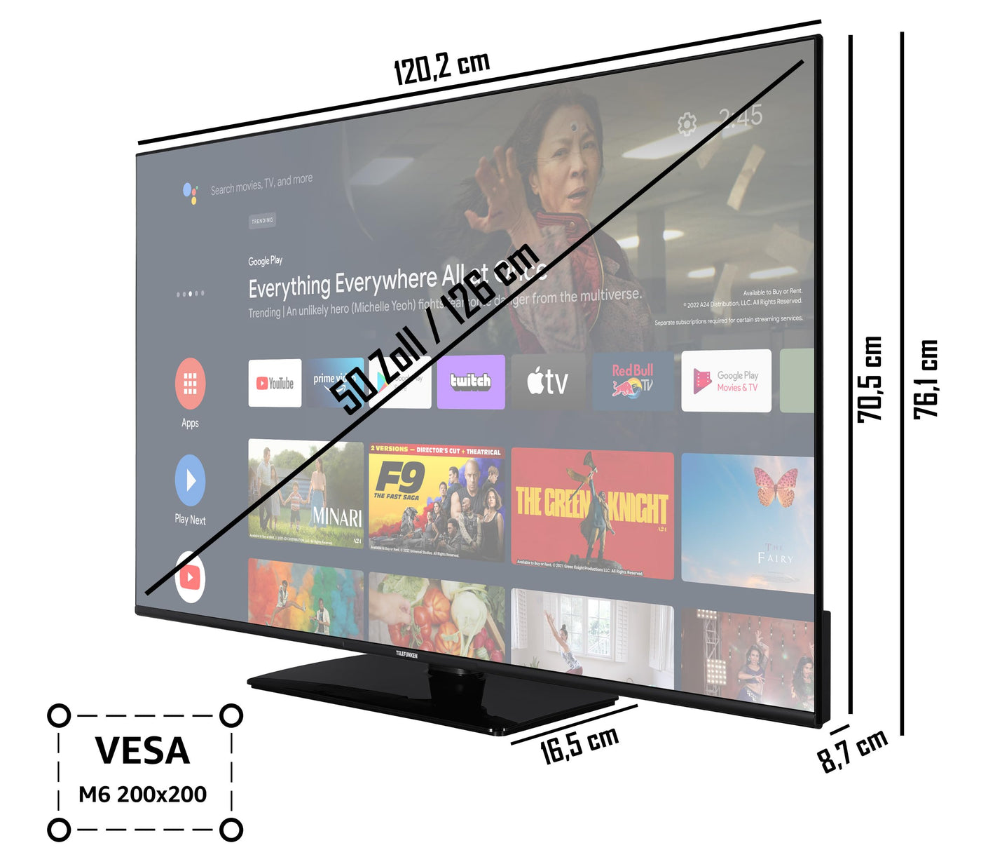 Telefunken Android TV 50 Zoll Fernseher (4K UHD Smart TV, HDR Dolby Vision, Triple-Tuner, Dolby Atmos) XU50AN754M