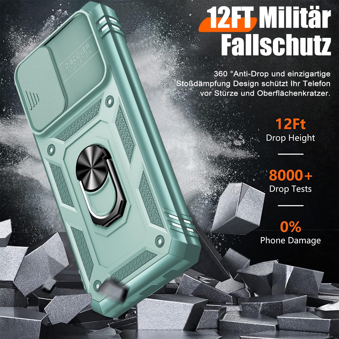 Giyer Panzerhülle für Samsung Galaxy S24 FE Hülle mit Schutzfolie, Handyhülle S24 FE 5G Case mit Kameraschutz 360° Metall Ring Ständer, Stoßfest Schutzhülle für Samsung S24 FE Cover Tasche (Mintgrün)