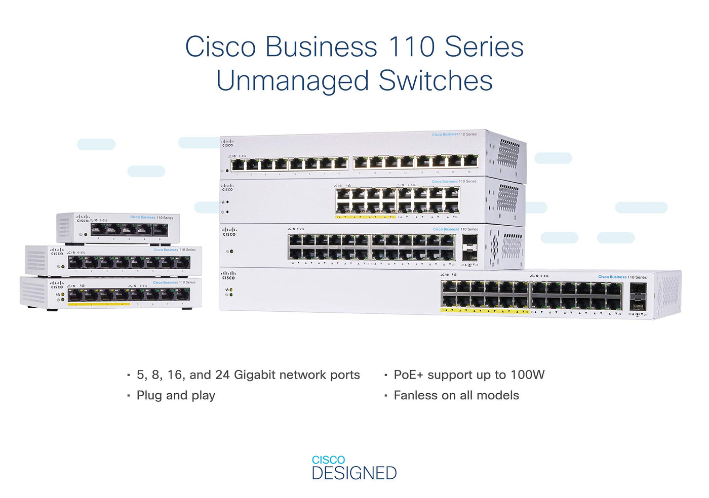 Cisco Business CBS110-8T-D Unmanaged Switch | 8﻿ GE-Ports | Desktop | Ext. Netzteil | Begrenzter Lebenszeitschutz (CBS110-8T-D)