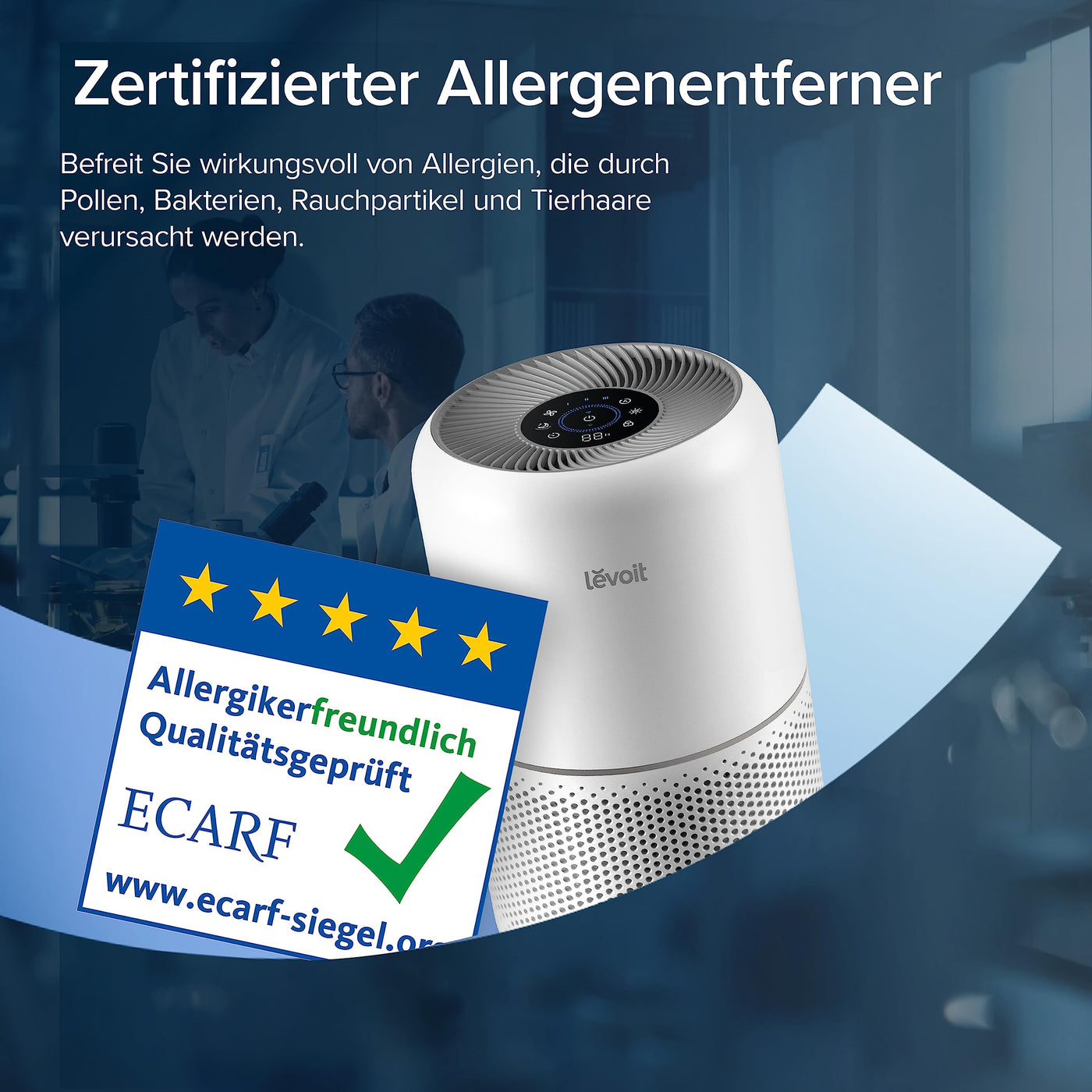 LEVOIT Luftreiniger Allergiker mit HEPA gegen 99,97 Prozent Schimmel Staub Pollen Tierhaare, Luftqualitäts-Feedback und Auto-Modus, CADR 240m³/h für Raucherzimmer, Air Purifier 22dB Schlafmodus Timer