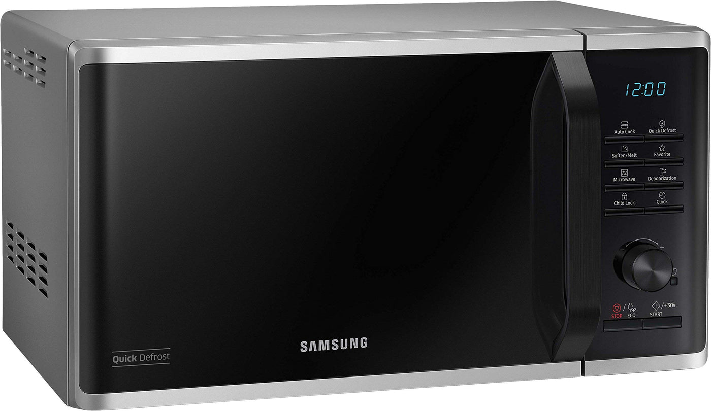 Samsung MS2AK3515AS/EG Mikrowelle, 800 W, 23 ℓ Garraum, 48,9 cm Breite, Kratzfester Keramik-Emaille-Inneraum, QuickDefrost Auftauprogramme, Silber