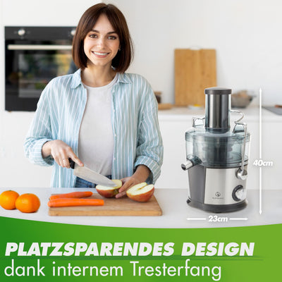 Nutrilovers *Testsieger* QUICK-JUICER Entsafter Edelstahl Obst und Gemüse I XXL-Einwurf für ganze Früchte entsaften, 800W, 2 Geschwindigkeiten, BPA-frei inkl. Trinkflasche + Rezepte Buch & App