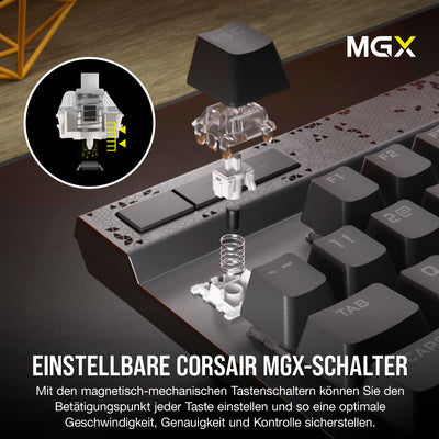 CORSAIR K70 MAX RGB Magnetisch-Mechanische Kabelgebundene Gaming-Tastatur - Einstellbare MGX-Schalter - PBT Double-Shot-Tastenkappen - iCUE-Kompatibel - PC, PS5, PS4, Xbox - QWERTZ DE - Stahlgrau