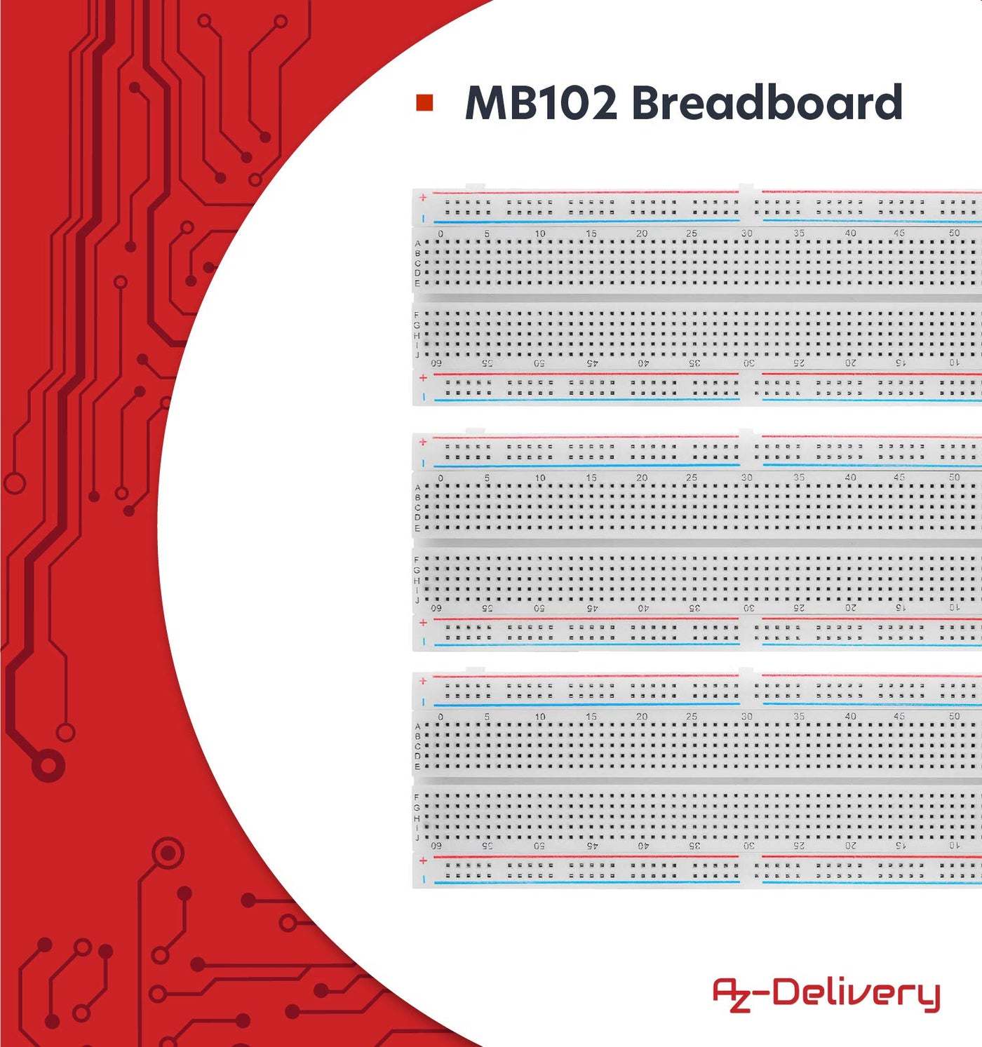 AZDelivery Breadboard Kit - 3X Jumper Wire m2m/f2m/f2f + 3er Set MB102 Breadboard kompatibel mit Raspberry Pi inklusive E-Book!